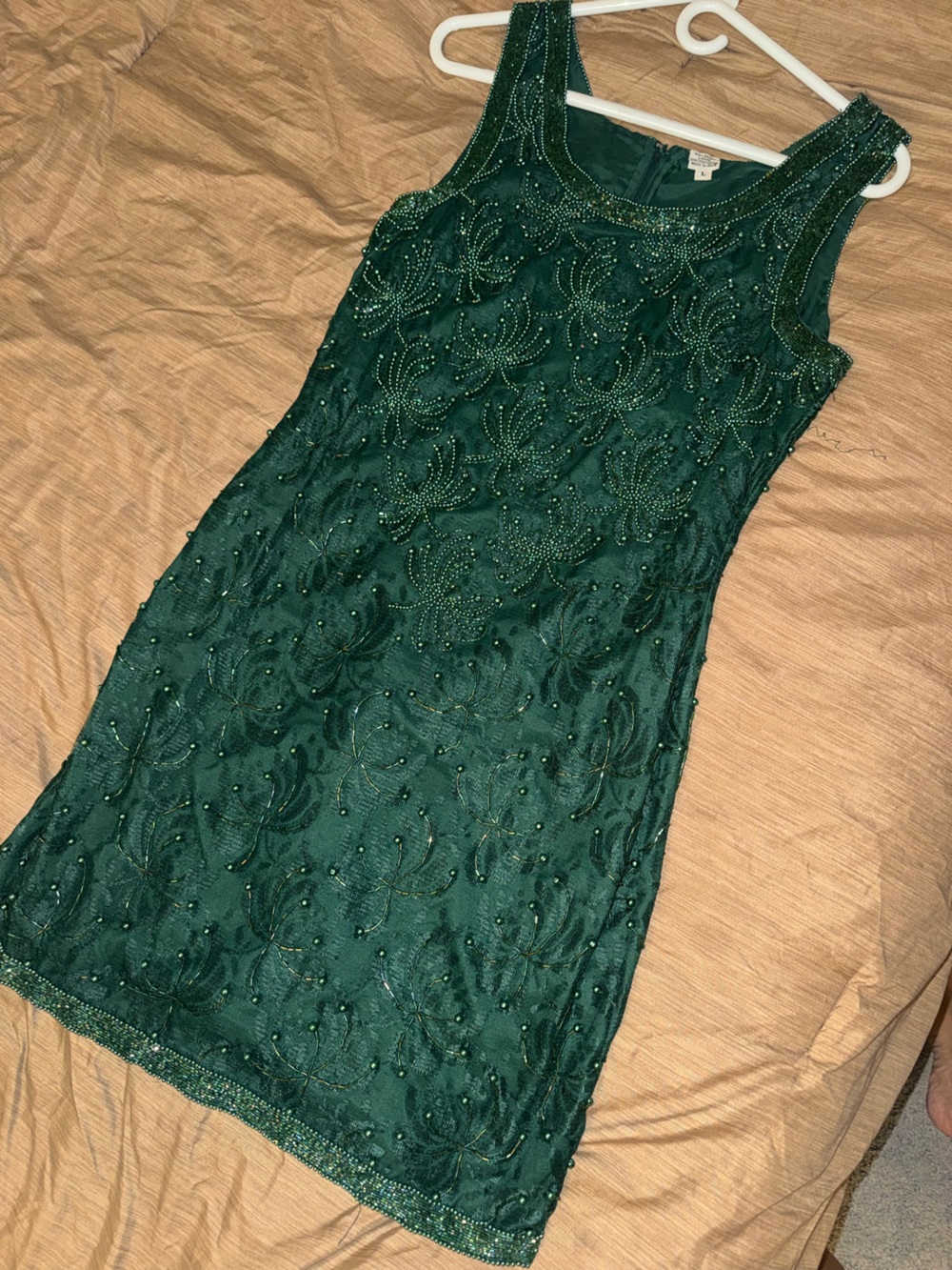 Elegant Green Beaded Evening Dress